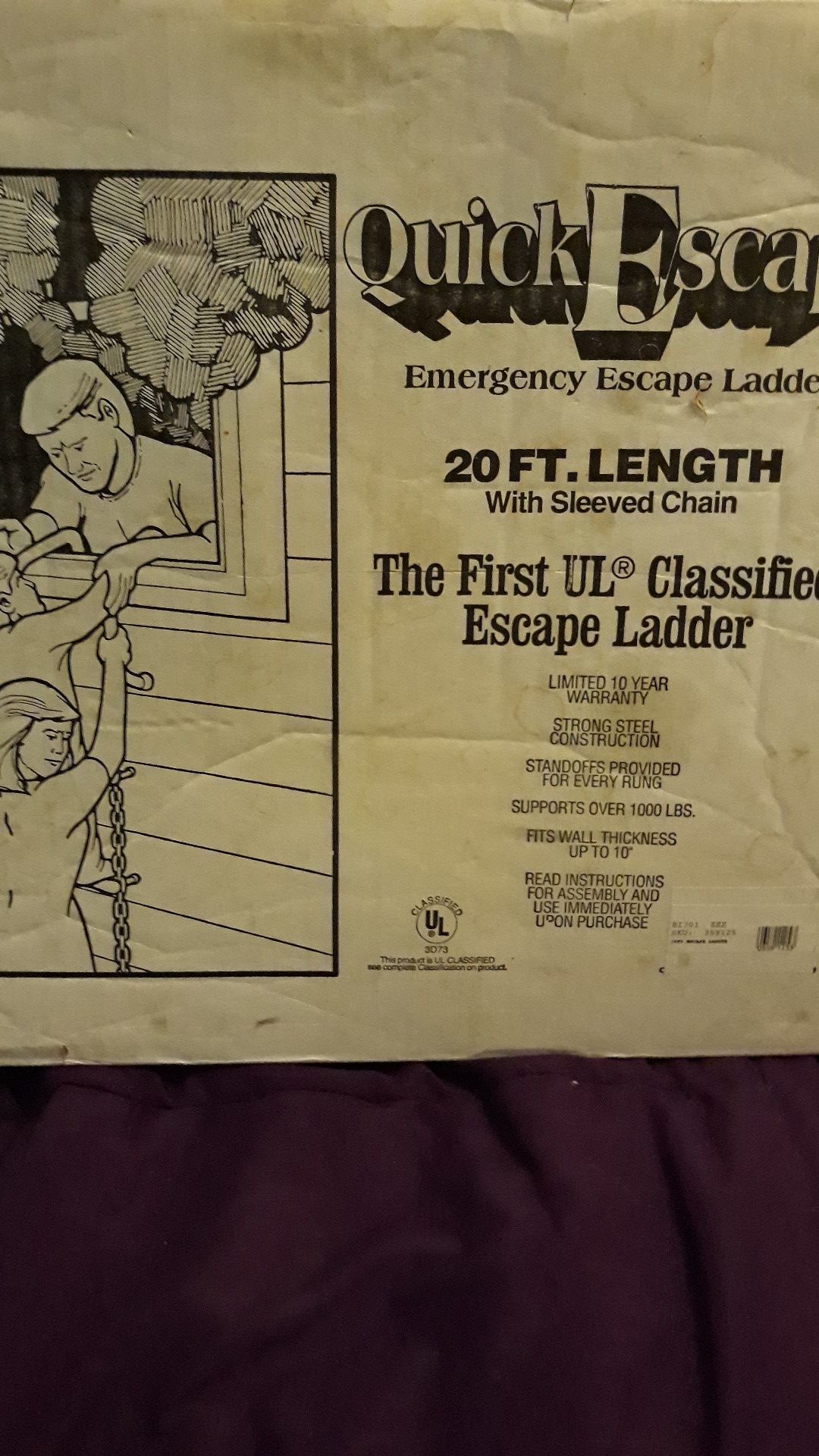20 ft escape ladder. Chain