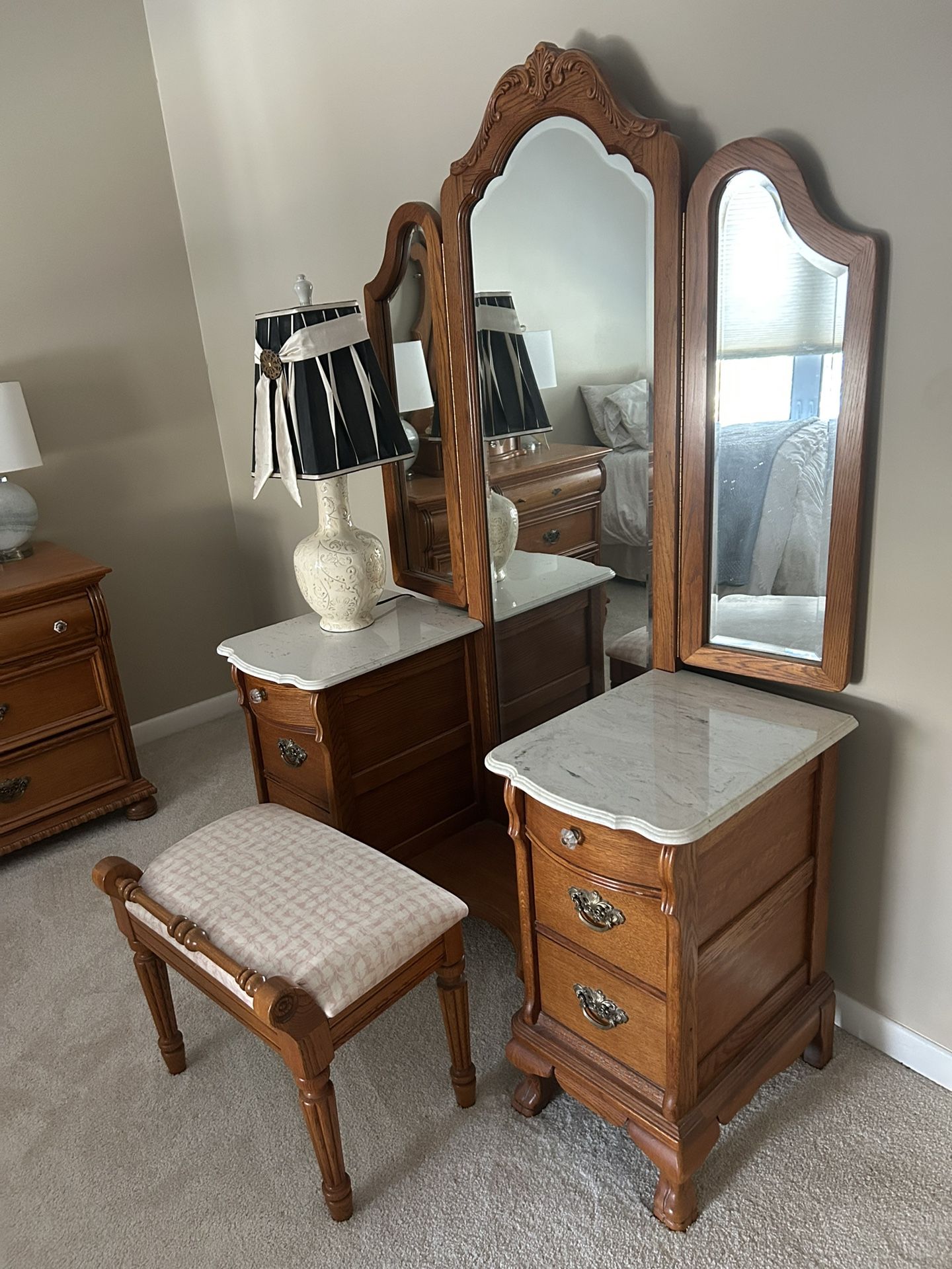 Wood Vanity w/ Drawers & Stone Countertops