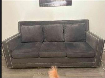 Gray Fabric 3-Seat Sofa with Nailhead Trim