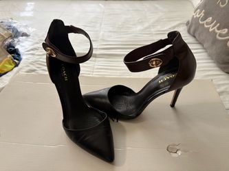 Coach Black Leather Ankle Strap Heels