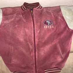 SF Forty-Niners Varsity Jacket, Genuine Leather Sleeves - Heavy, Warm and Sturdy