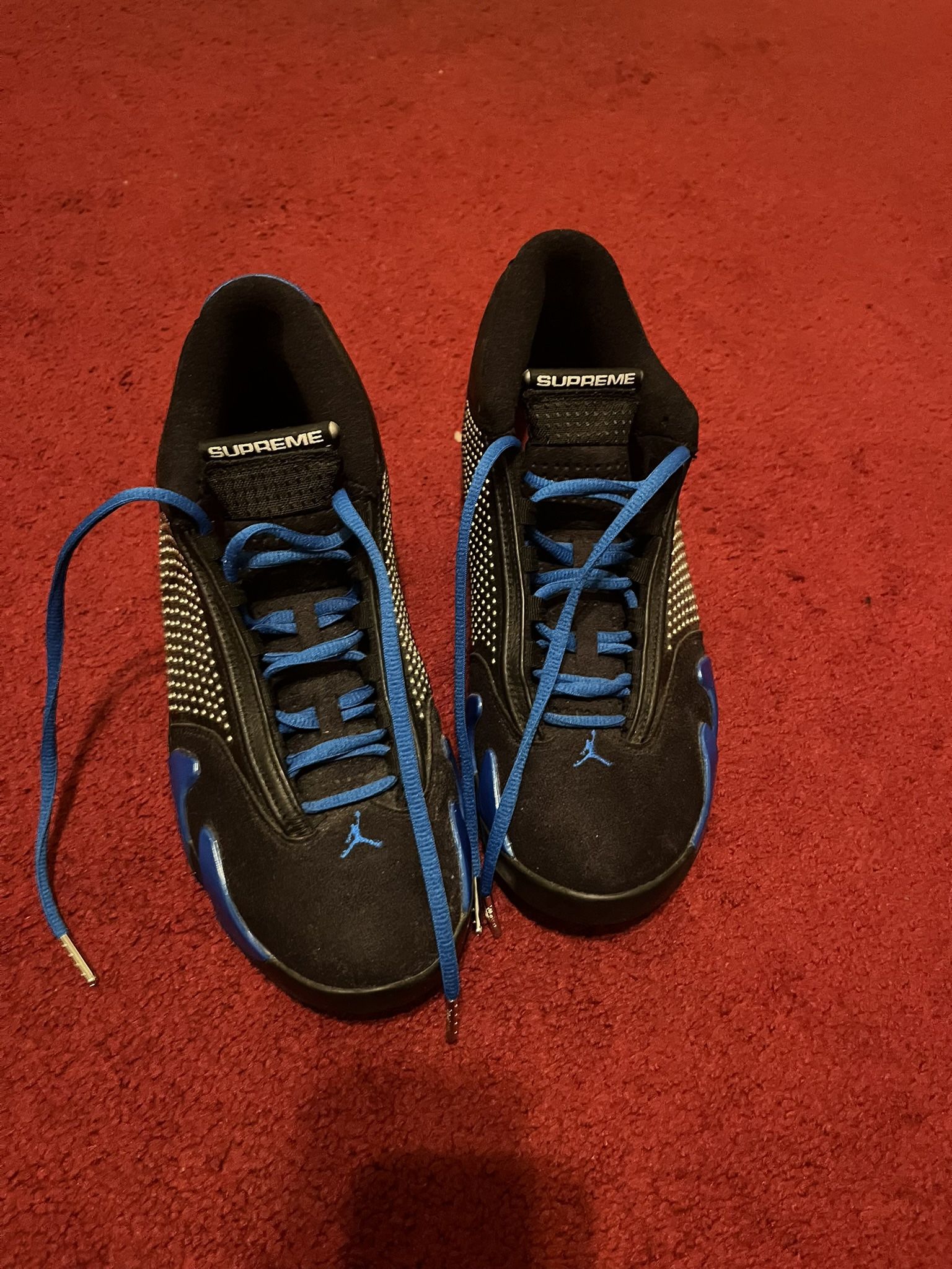 Blue And Black Supreme Air Jordons, 8.5 Men’s