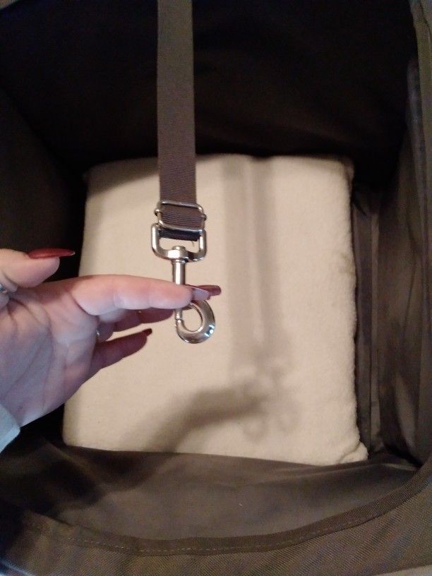 Gray And White Car Seat For Dog 25 Lb Or Under With Leash Attachment And Zipper Pull Pockets