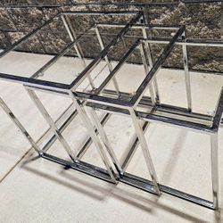 3 Piece Chrome & Glass Nesting Tables Coffee Table