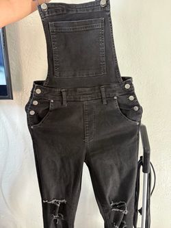 Black Distressed Denim Overalls