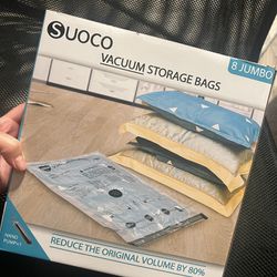 SUOCO 8 Jumbo Vacuum Storage Bags, Space Saver Bags with Travel Hand Pump, Compression Airtight Sealer Bags for Clothes, Bedding, Pillows, Comforters,