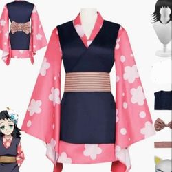 Anime Character Makomo Cosplay Costume Outfit Role Play Uniform Wig Mask Set Halloween Party Dress Up Suit size medium (missing kimono)