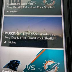 Miami Dolphins New York Giants GameSingle Ticket Home Game With Parking Pass