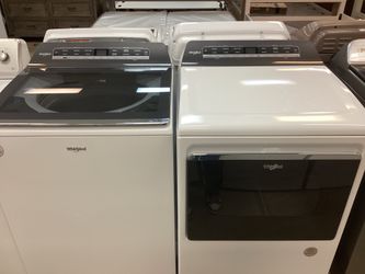Whirlpool 5.3 cu.ft. Smart Top Load Washer New Scratch and Dent and 7.4 cu.ft. Electric Used Dryer