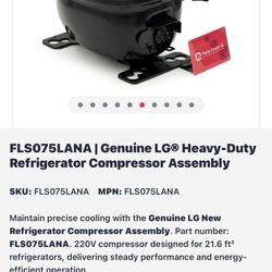 Kenmoore Elite Compressor  #FLS075 LANA W/ Drier Assembly 