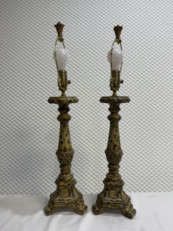 RARE & HIGHLY DESIRED, DESIGNER AIDAN GRAY DISTRESSED Château CANDLESTICK LAMPS!! 