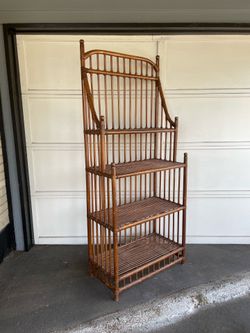 Vintage Rattan Baker’s Rack Boho Kitchen Shelf