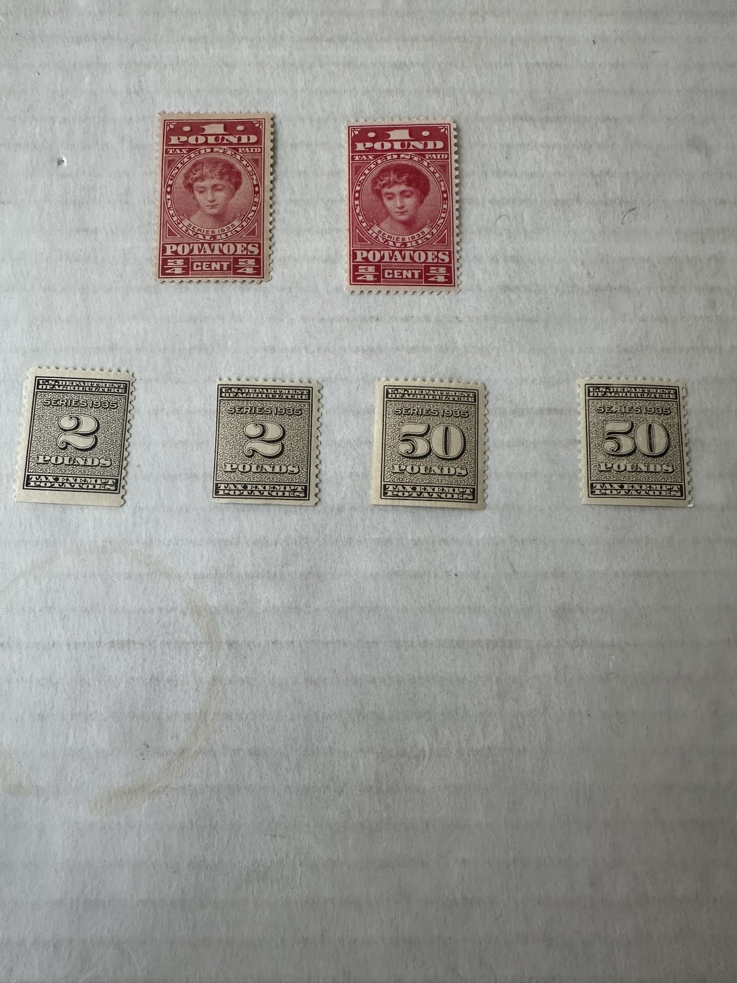 United States Potatoes Tax Series 1935 Stamp Set Of 6