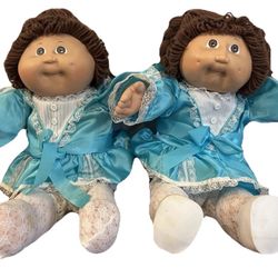 Cabbage Patch Twins Girl Doll 16" Brown Hair Eyes Matching Outfit 1985 Vintage