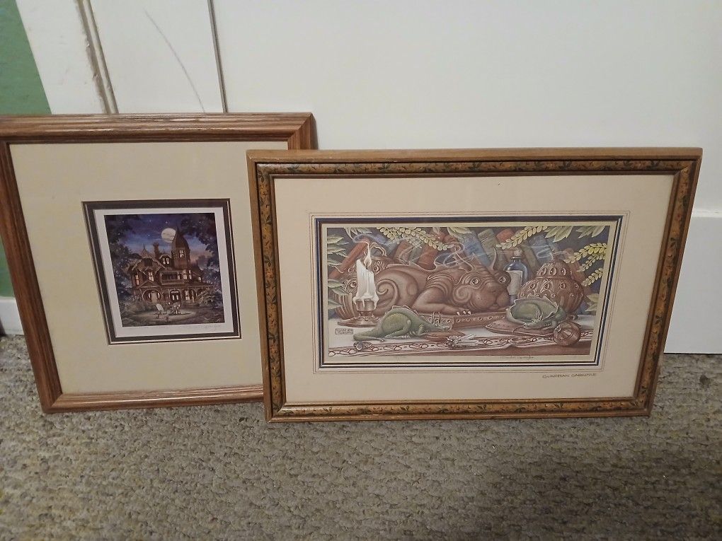 2 Randal Spangler prints numbered & signed wood & glass frame