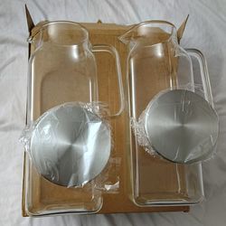 2-PACK 2 LITRE/68 Oz SQUARE GLASS PITCHERS