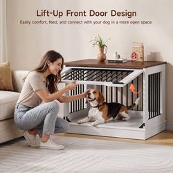 32 Inch Flip-Up Door Dog Crate Furniture for Medium Dogs Wooden Dog Kennel as Ni