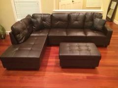 Brown Leather Sectional Couch And Ottoman