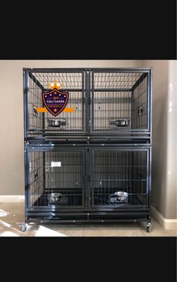 Double stacked dog pet cage kennel size 43” with divider and feeding bowls new in box