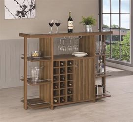 LIGHT WALNUT BAR w/Wine Glass Rack & Stemware Storage