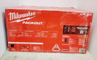 Milwaukee PACKOUT Rack System. Comes with the main rack unit and two rack drawers. Also includes a wall tether kit. This is model 48-21-8000. Super st