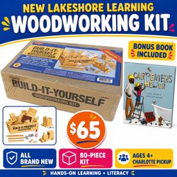 Brand-new Lakeshore Learning Build-It-Yourself Woodworking Kit bundled with the brand-new multicultural children’s book, Carpenter’s Helper. This 80-