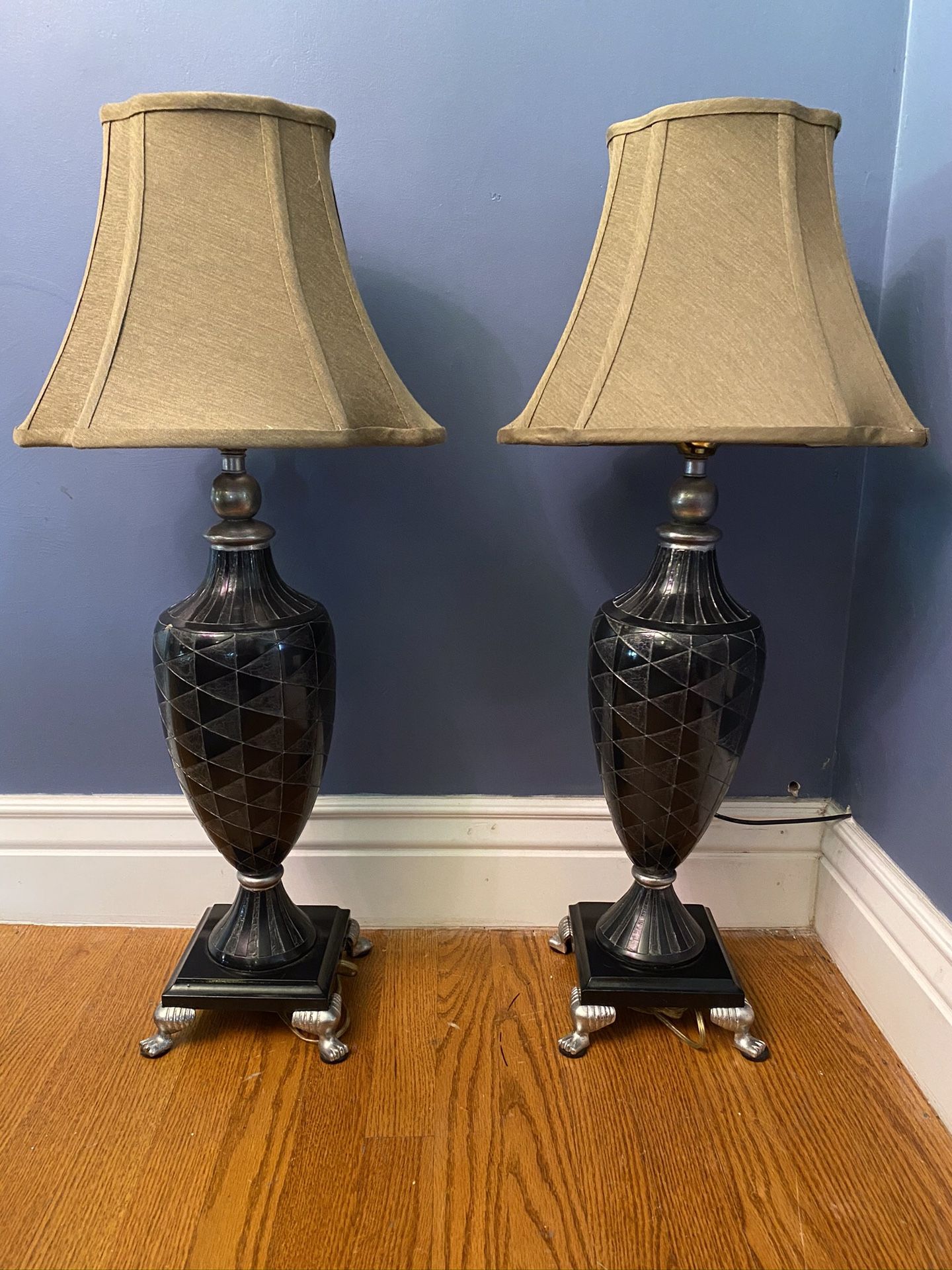 Pair of Leeazanne black onyx lamps with shades