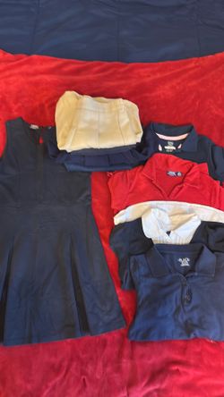 Girls uniforms size 10-12 red blue dress shirts pants