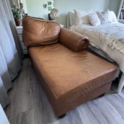 Brown Arizona Leather Sofa Chaise Lounge 