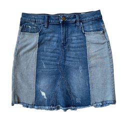 Libby Edelman Women’s Size XS Two-tone Denim Jean Skirt Button Zip Closure