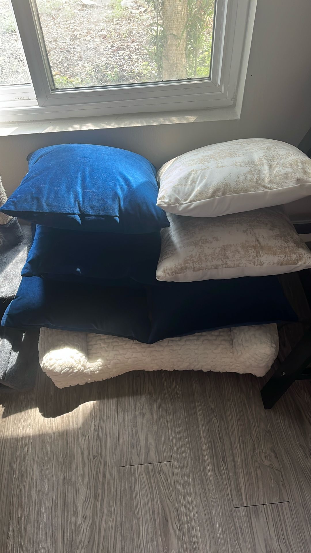 Blue Suede / Gold & White Couch Pillows