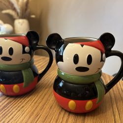 Vintage Mickey Mouse Coffee Mug Set of 2  Christmas  - Disney Store ears