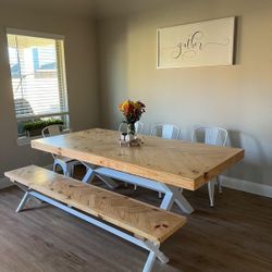Custom Dining Table Farmhouse Country French Modern Rustic Solid Wood Set Restoration Hardware Insp Bench Hand Built Round Oval Counter Breakfast  