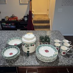 🍎 Vintage Apple Stoneware Kitchen Set – 21 Pieces + Beverage Dispenser! 🍏
