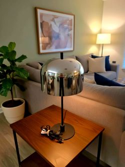 mid-century modern-inspired chrome dome table lamp polish chrome semisphere shade 22"