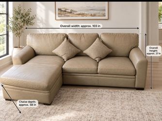 Beige Leather Sectional Sofa with Chaise