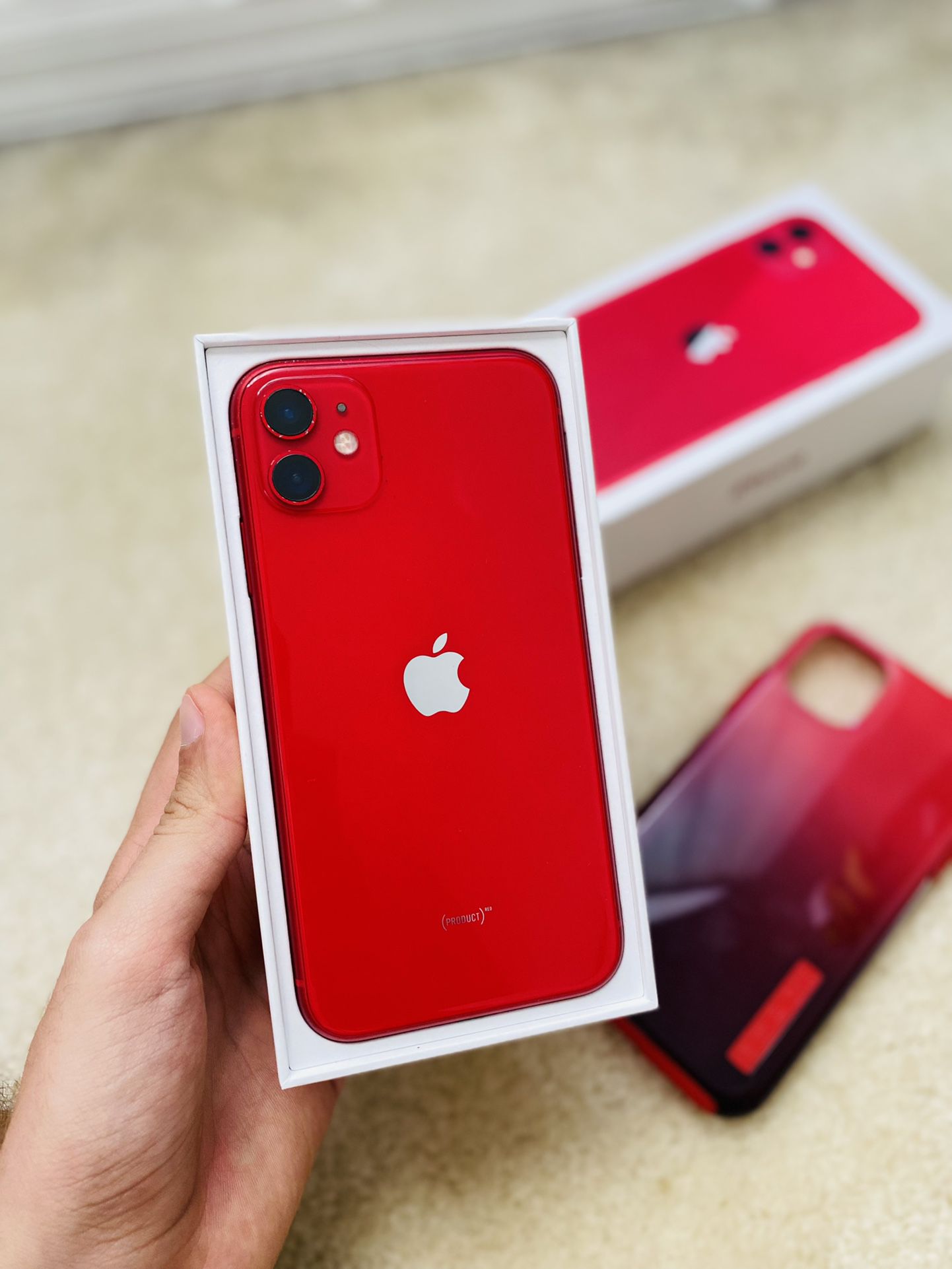 Red iPhone 11 Unlocked With Case