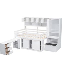 Full-size Loft Bed With Desk Stairs And Storage