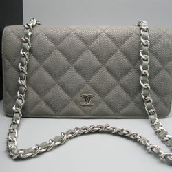 Authentic Chanel Grey Caviar Leather CC Long Full Bag Wallet