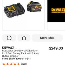 DEWALT 20/60volt 6ah Flex Volt Battery With Charger 