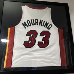 Framed and Autographed Alonzo Mourning Jersey and autographed Hanley Ramirez ROY baseball helmet