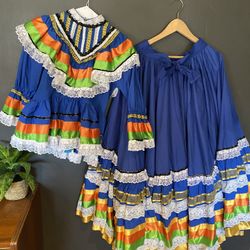 Royal Blue Folklorico Dress Jr Women  Size Small/Medium