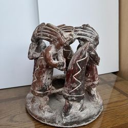 Unique Circle of Friends 5 People Candle Holder Clay Pottery Headdress Mexican