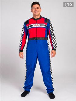 EraSpooky Race Car Driver Costume Mens XL Finish Line Racer Jumpsuit Halloween