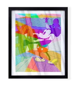 Custom Mickey Mouse steamboat willie with colors art piece on black frame
