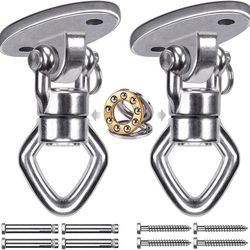 BRWH-B0CQNZHD6F_2Pack Swing Hanger with Bearing Swivel 800LB Capacity Stainless Steel Aerial Silks Ceiling Mount Bracket Hammock Hardware for Swings, 