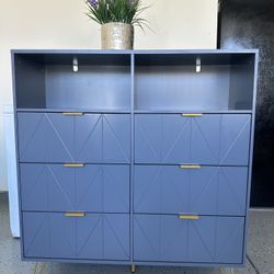 Brand new in box 6 drawer dresser / Entryway cabiy with metal legs black/ grey blue