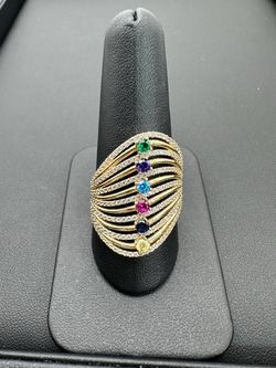 14k yellow solid gold Multi-Colored Cocktail Gem stones Ring sz 11 5.3 grams