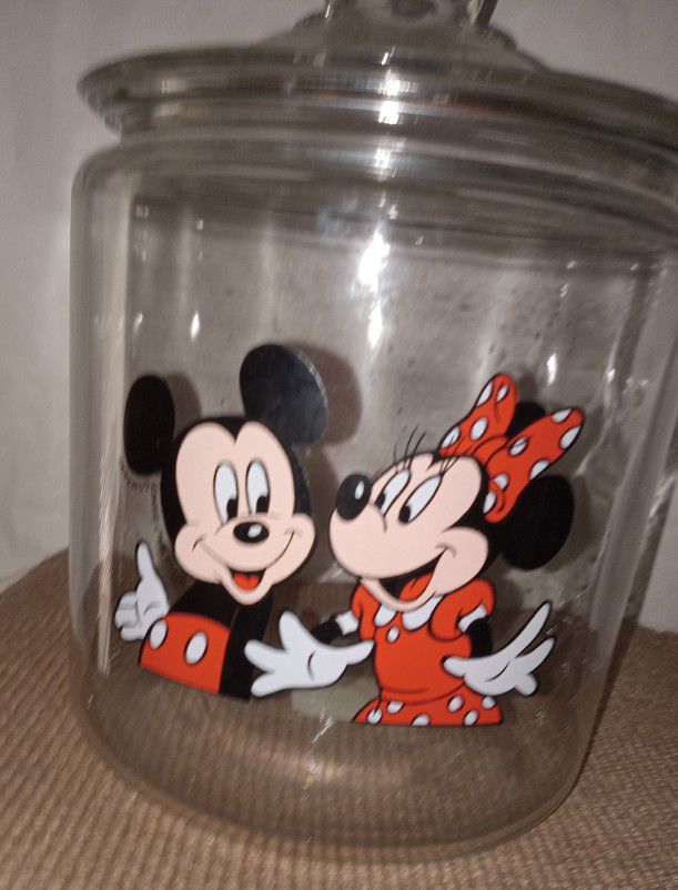 Rare Vintage Disney Minnie & Mickey Mouse Anchor Hocking Canister Cookie Jar