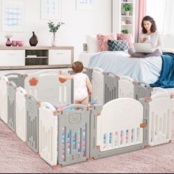 Costway Foldable Unisex Baby Playpen 16 Panels Activity Center Safety Play Yard Beige